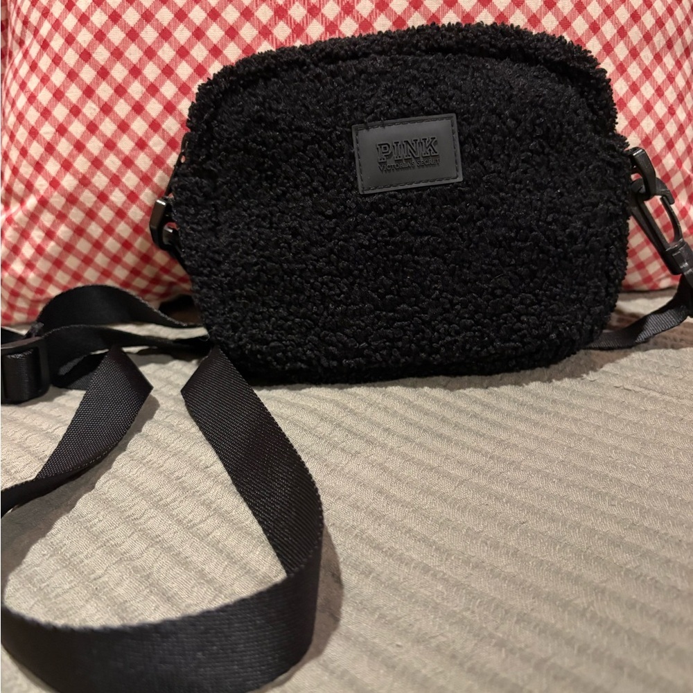 PINK Victoria's Secret Black Sherpa Crossbody Bag